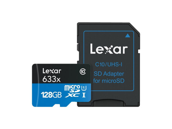 Lexar High-Performance 633x 128GB microSDXC/SDHC Class 10 A1 UHS-I (U3) V30 Memory Card With Adapter