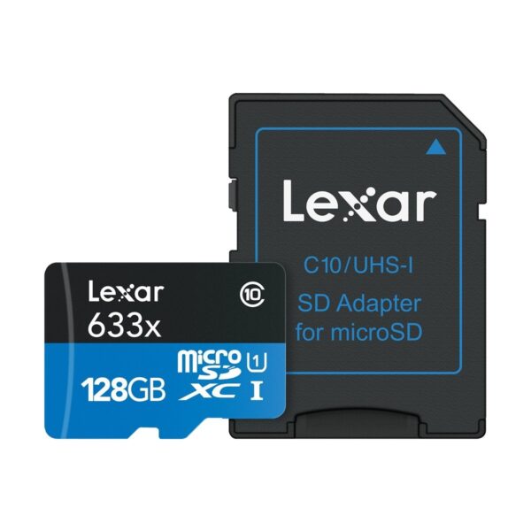 Lexar High-Performance 633x 128GB microSDXC/SDHC Class 10 A1 UHS-I (U3) V30 Memory Card With Adapter