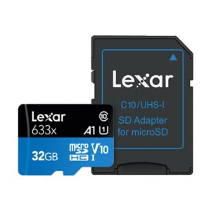 Lexar High-Performance 633x 32GB microSDXC/SDHC Class 10 A1 UHS-I (U1) V10 Memory Card With Adapter