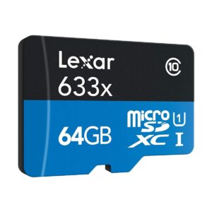 Lexar High-Performance 633x 64GB microSDXC/SDHC Class 10 A1 UHS-I (U3) V30 Memory Card With Adapter