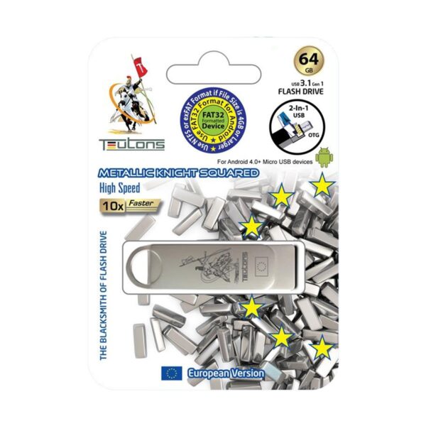 Teutons Metallic Knight Squared OTG 64GB USB 3.1 Gen 1 Flash Drive