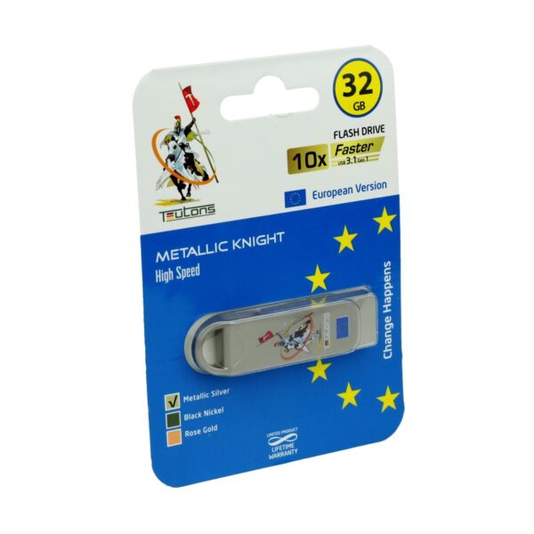 Teutons Metallic Knight 32GB USB 3.1 Gen-1 Flash Drive Metallic Silver