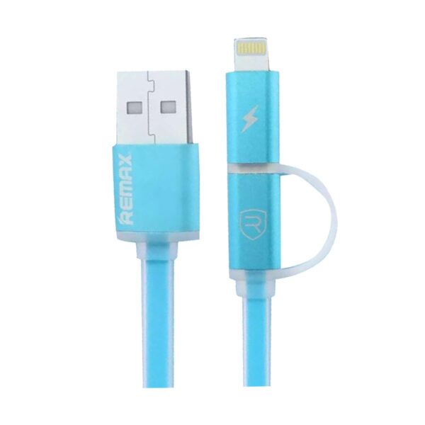 Remax USB Male to Micro USB & Lightning 1 Meter Blue Data Cable