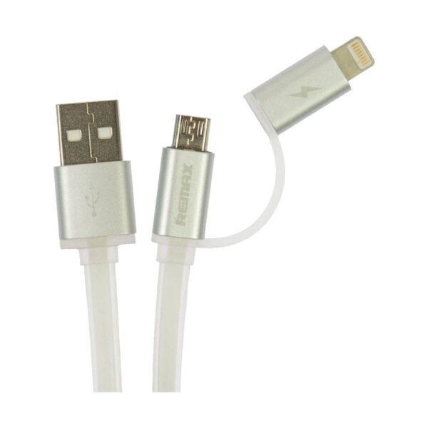 Remax USB Male to Micro USB & Lightning 1 Meter White Data Cable
