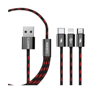 Teutons USB Male to Micro USB + Type-C + Lightning, 1.2 Meter, Black Data Cable
