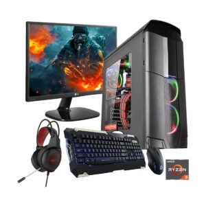 Gaming PC-R312 Ryzen 3 1200 3.4GHz, A320 Chipset, GTX1030 2GB Gr, 8GB DDR4 2400MHz, 1TB HDD + 120GB SSD, 21.5in Monitor, Gaming Headphone, Gaming KB and Mou