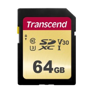 Transcend 500S 64GB SDXC/SDHC Class 10 UHS-I U3, V30 Memory Card