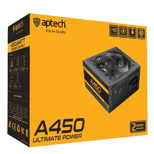 Aptech A450 Power Supply 450W ATX with 85% Energy Efficiency