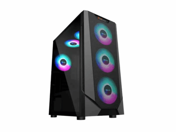 PC Power Panzer Mesh Mid Tower ATX Gaming Case – 4x ARGB Fans, Tempered Glass Panel